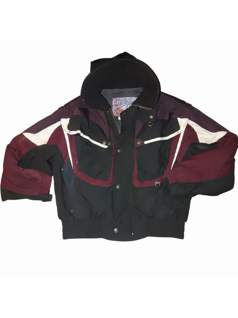 Spyder Mens XL Vintage 90s Ski Jacket Black Maroon White Colorblock Two Way Zip